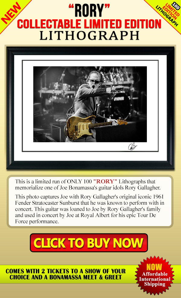 Joe Bonamassa 'RORY' Collectible Limited Edition Lithograph. 100 Limited Edition Lithograph. Click To Buy Now! Comes with 2 tickets to a show of your choice and a Bonamassa meet & greet. Now affordable international shipping.